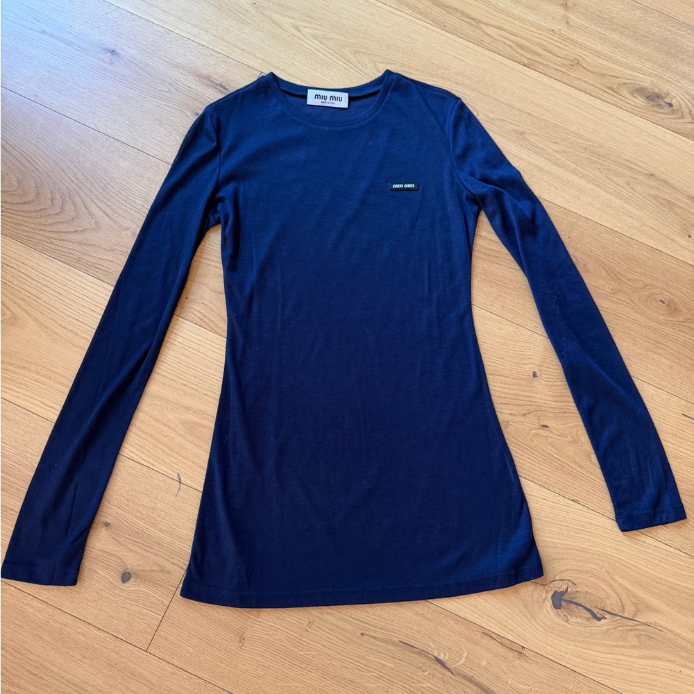 Miu Miu Navy Long-Sleeve Crewneck Top VINTAGE